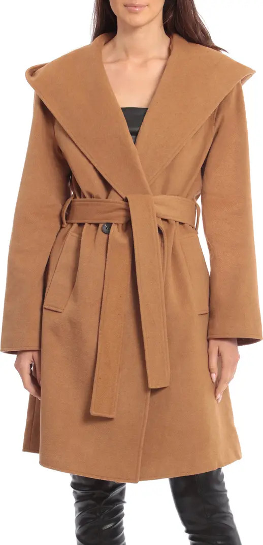 Belted Hooded Twill Wrap Coat | Nordstrom