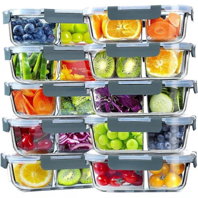 Glass Meal Prep Containers 2 Compartment Set,Airtight Glass Lunch Containers, Glass Food Storage Containers With Lids, For Microwave, Oven, Freezer & | Wayfair North America
