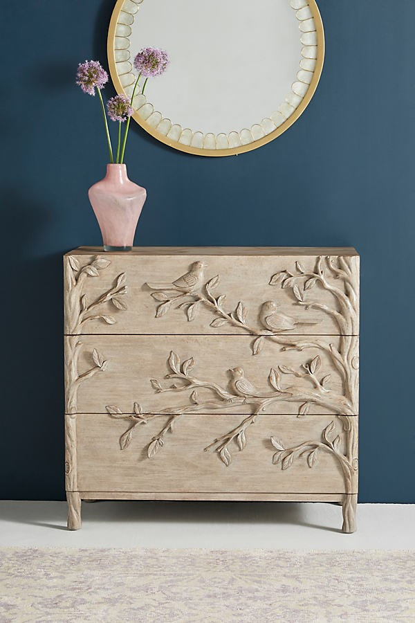 Handcarved Ornithology Three-Drawer Dresser | Anthropologie (US)