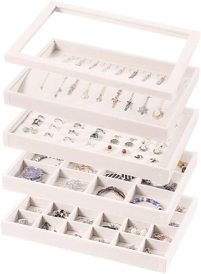 Coward Set of 5 Stackable Jewelry Organizer Tray Necklace Earring Box Storage Ring Bracelet Displ... | Amazon (US)