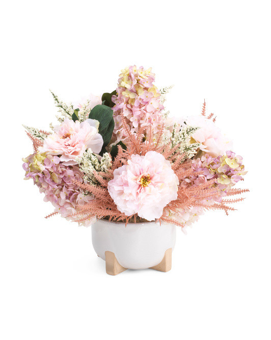 Hydrangea &amp; Peony Arrangement In Footed Vase | TJ Maxx