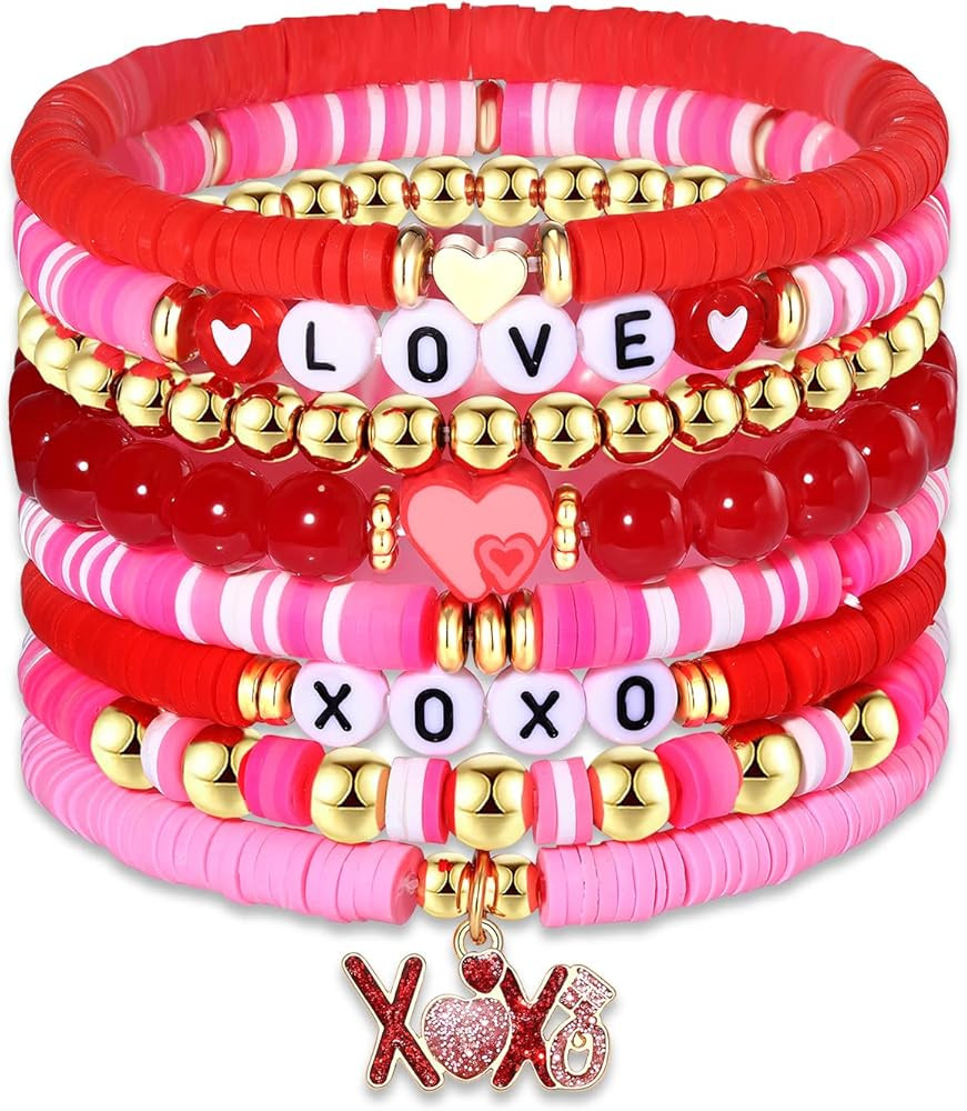 Surfer Heishi Bracelets for Women Stackable Rainbow Vinyl Disc Clay Beaded Stretch Bracelets Elas... | Amazon (US)