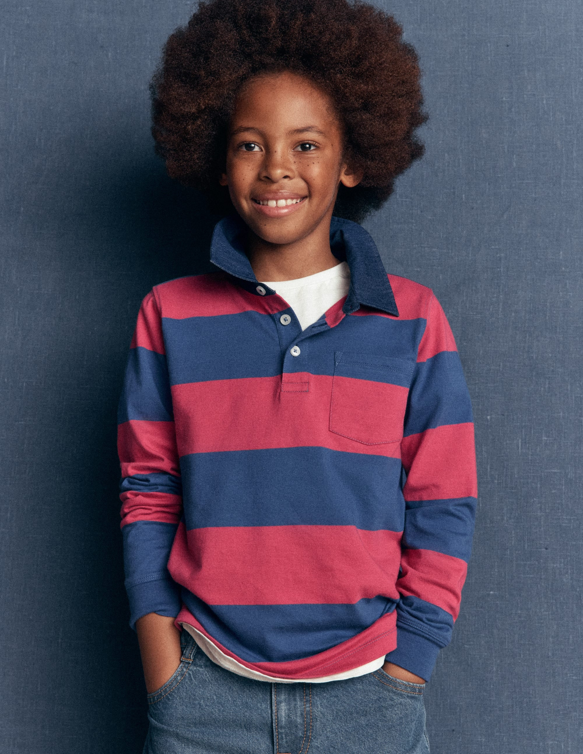 Long Sleeve Smart Polo Shirt-Winter Blush / Denim Blue | Boden (US)