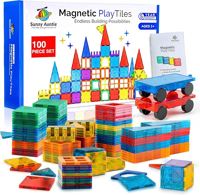 Magnetic Tiles 100 PCS with 2 Cars, Magnetic Tiles for Kids & Toddlers, Toy for 3 4 5 6 7 8 Year ... | Amazon (US)