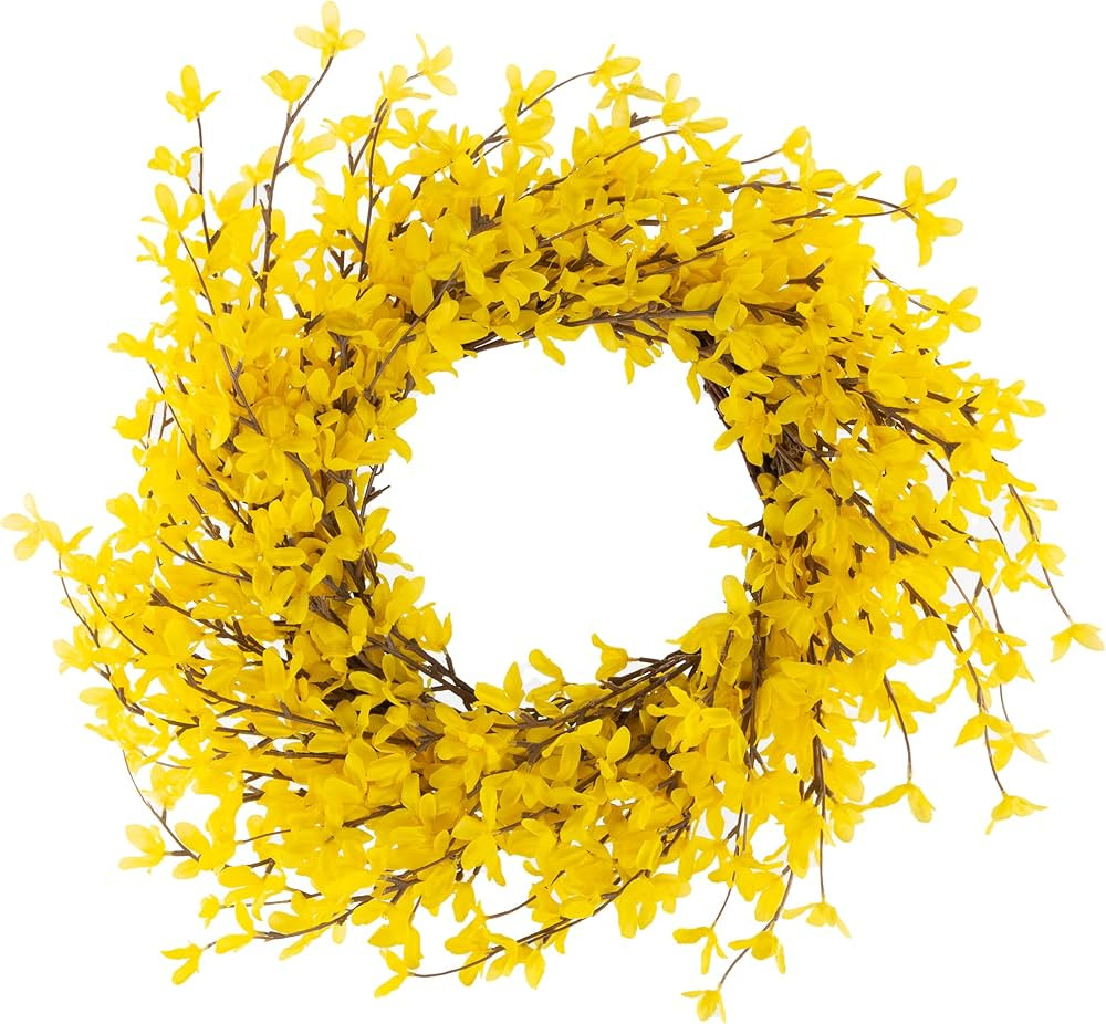 Yellow Forsythia Wreath - 24-Inch Artificial Spring Wreath for Home Decor - Wreaths for Indoors o... | Amazon (US)
