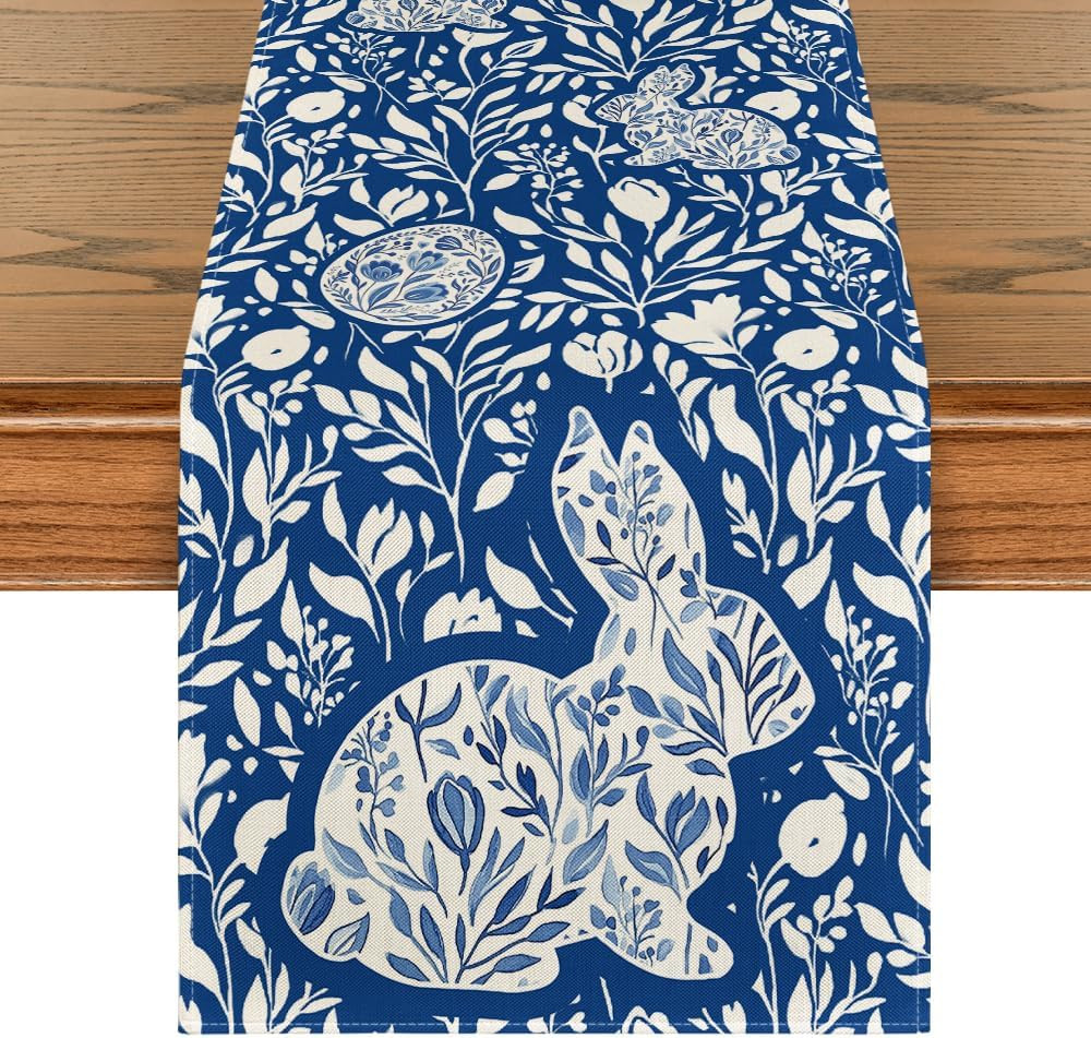 Artoid Mode Bunny Rabbit Wild Weeds Easter Table Runner, Seasonal Spring Kitchen Dining Table Dec... | Amazon (US)