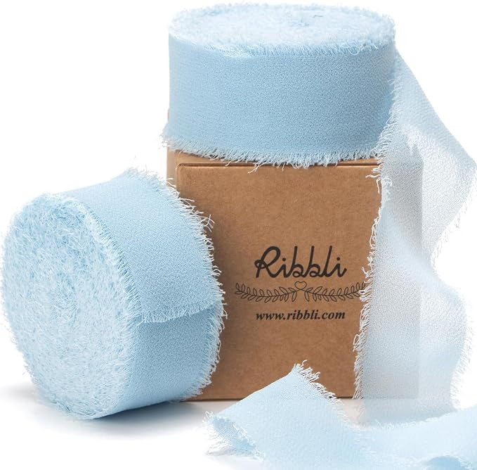 Ribbli Baby Blue Chiffon Ribbon 1 Inch x 20 Yard Handmade Fringe Chiffon Silk Ribbon Blue Ribbon ... | Amazon (US)