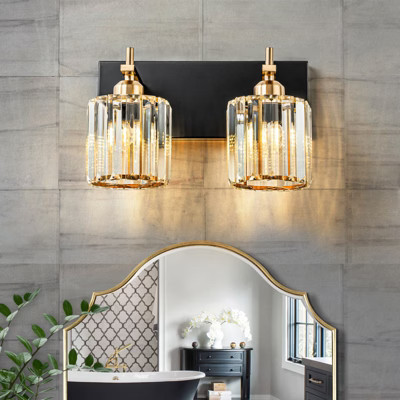 LLHZSY Modern Dimmable Bathroom Vanity Light Crystal Glass Wall Sconce - 2 Light - Black & Gold | Target