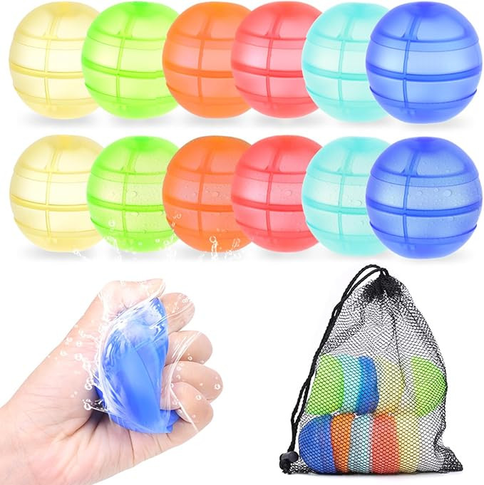 Reusable Water Balloons for Kids, 12PCS Refillable Latex-Free Silicone Water Bomb with Mesh Bag, ... | Amazon (US)