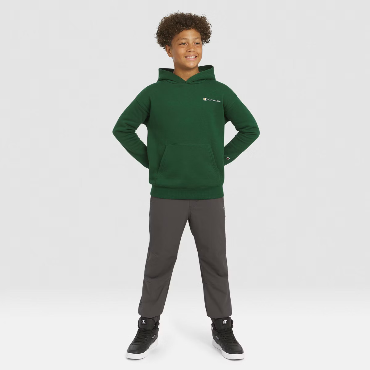 Champion Boys' Oversized Fleece Graphic Hoodie - Pine Green L | Target