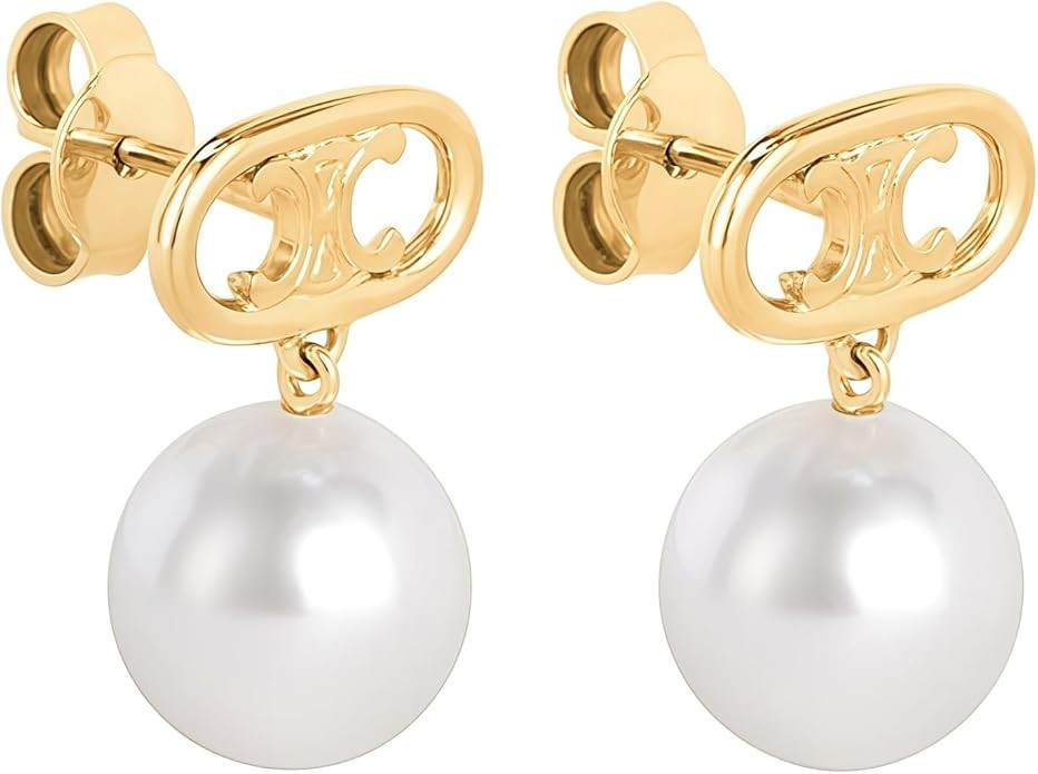 Gold Swing Pearl Earrings, Luxurious Letter Design And Rectangular Three-Dimensional Pendant | Amazon (US)