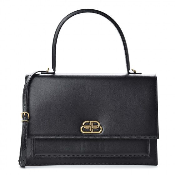 BALENCIAGA Calfskin Sharp Large Shoulder Bag Black | Fashionphile