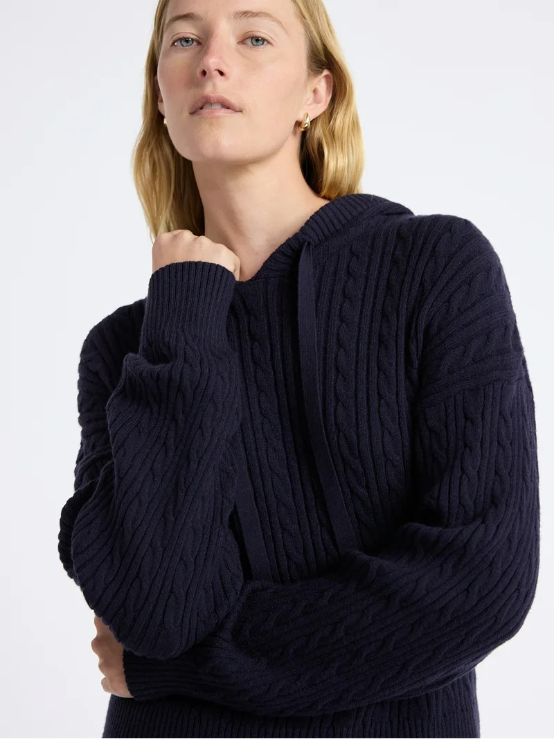 Free Assembly Women's Cozy Yarn Cable Knit Hoodie Sweater, Midweight, Size XS-XXL | Walmart (US)