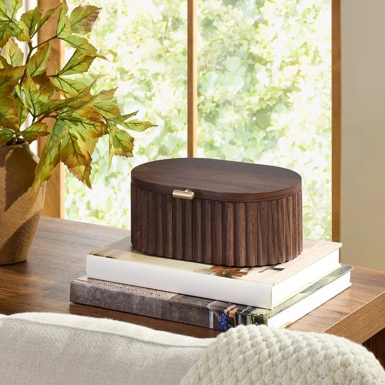 Better Homes & Gardens Oval Scalloped Wood Jewelry Box with Lid, Natural, Decorative Storage | Walmart (US)