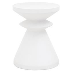 Declan Coastal Beach White Concrete Round Hourglass Outdoor Side End Table | Kathy Kuo Home
