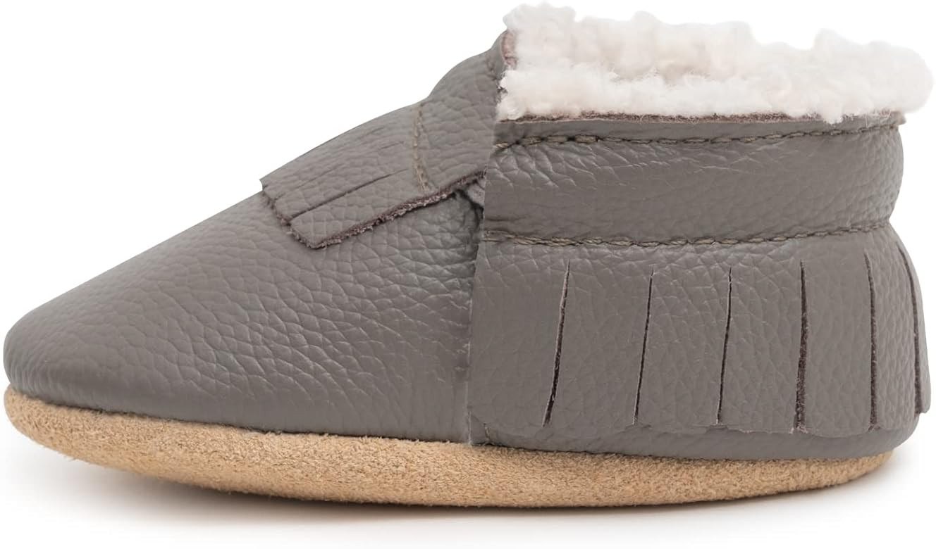 BirdRock Baby Sherpa Moccasins - Cozy, Genuine Leather Winter Shoes for Boys and Girls | Amazon (US)