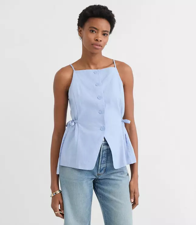 Side Tie Linen Cotton Strappy Vest Top | LOFT