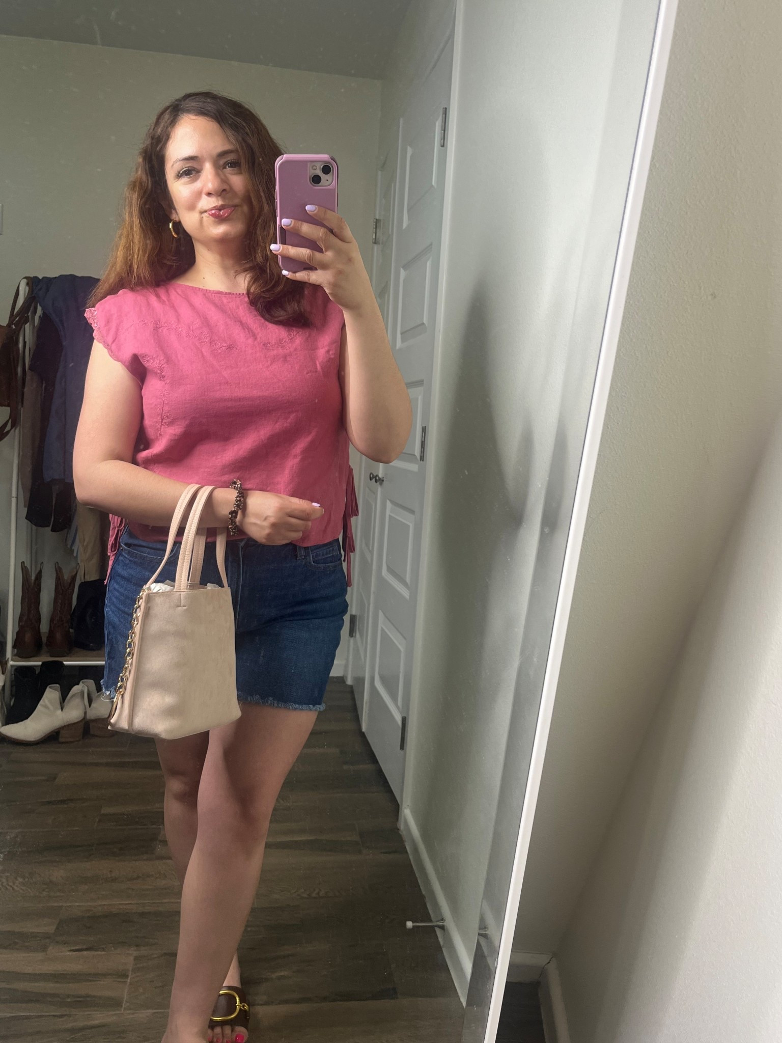 Target finds 15% off 
Tie on side top size small 
Cute suede purse pink color 


#LTKSeasonal #LTKSaleAlert