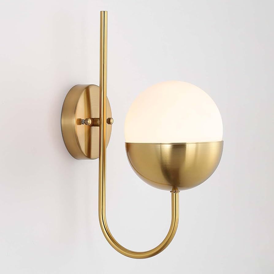 Brass Gold Wall Sconce,Mid Century Modern Wall Light,Globe Wall Lighting with Frosted Glass Shade... | Amazon (US)