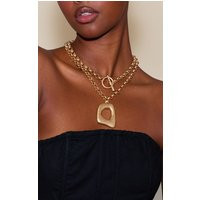 Worn Gold Abstract Pendant Chunky Necklace | PrettyLittleThing US
