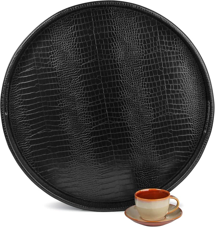 HofferRuffer Extra Large Round Serving Tray, Elegant Faux Leather Circle Ottoman Table Tray with ... | Amazon (US)