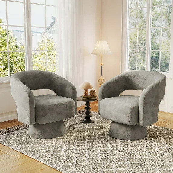 Ebello 360° Swivel Barrel Chair, Velvet Accent Armchair for Living Room, Bedroom & Office, Gray ... | Walmart (US)