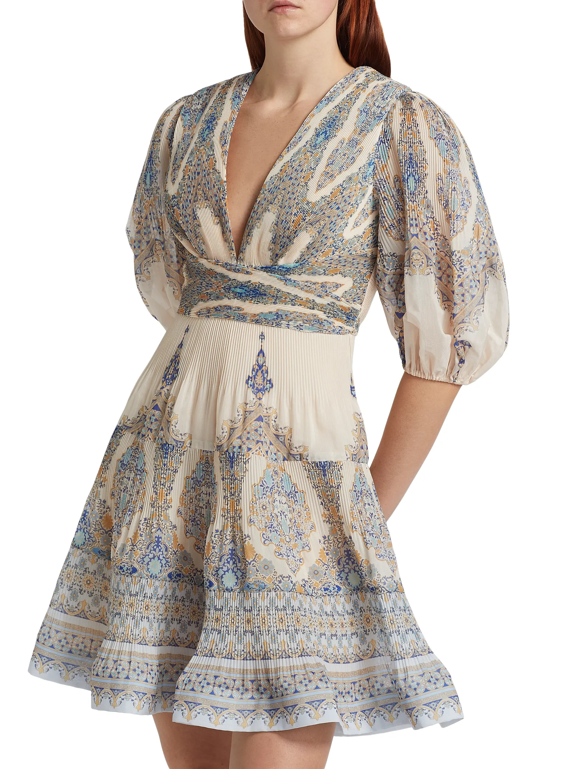 Pleated V-Neck Minidress | Saks Fifth Avenue