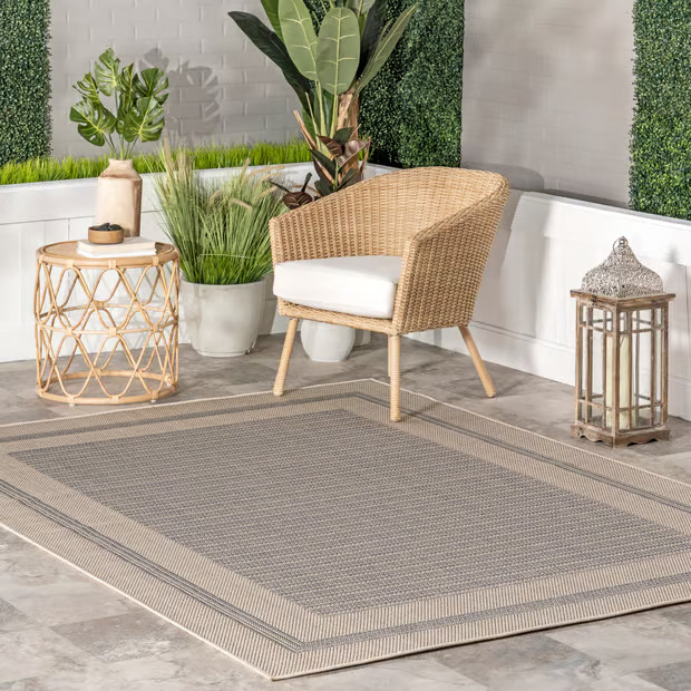 Light Gray Bordered Solid Indoor/Outdoor Area Rug | Rugs USA