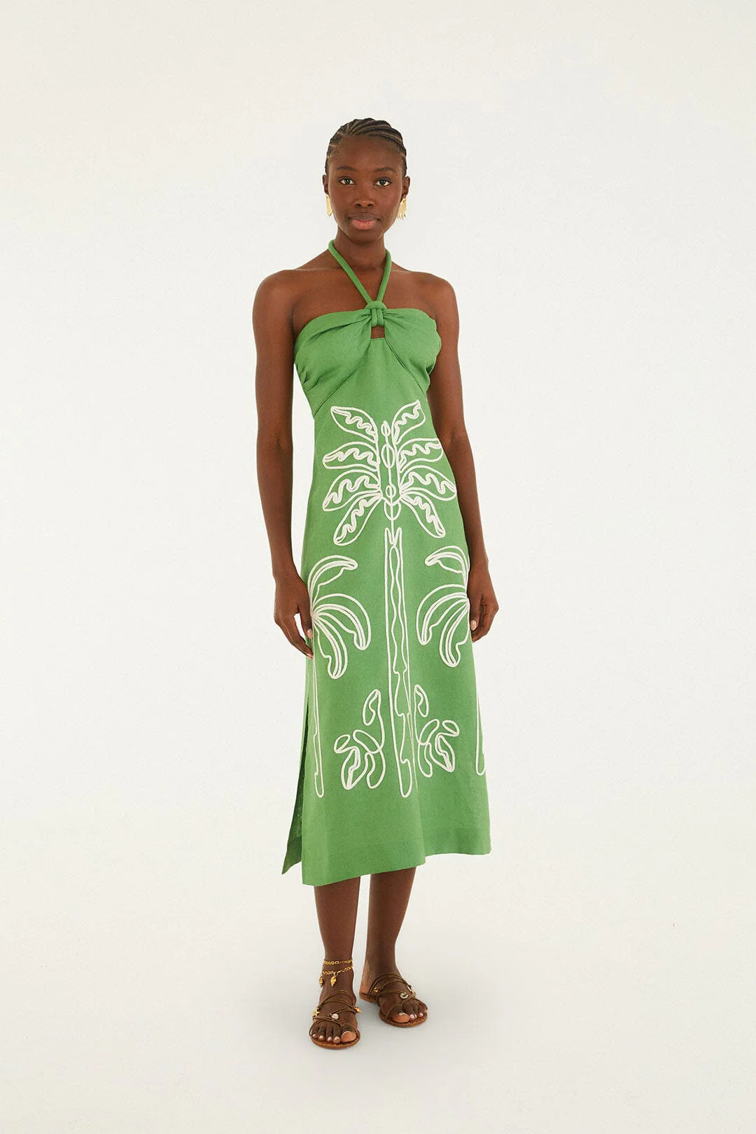 Green Palm Tree Embroidered Midi Dress | FARM Rio | FarmRio (US)