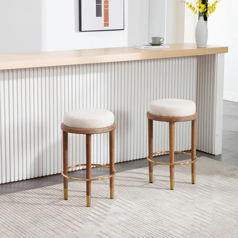 Modern Upholstered Bar Stool Without Backrest With Gold Ring Stirrups (Set of 2) | Wayfair North America