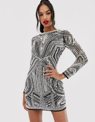 ASOS EDITION sequin and pearl mini bodycon dress with cut out back | ASOS US