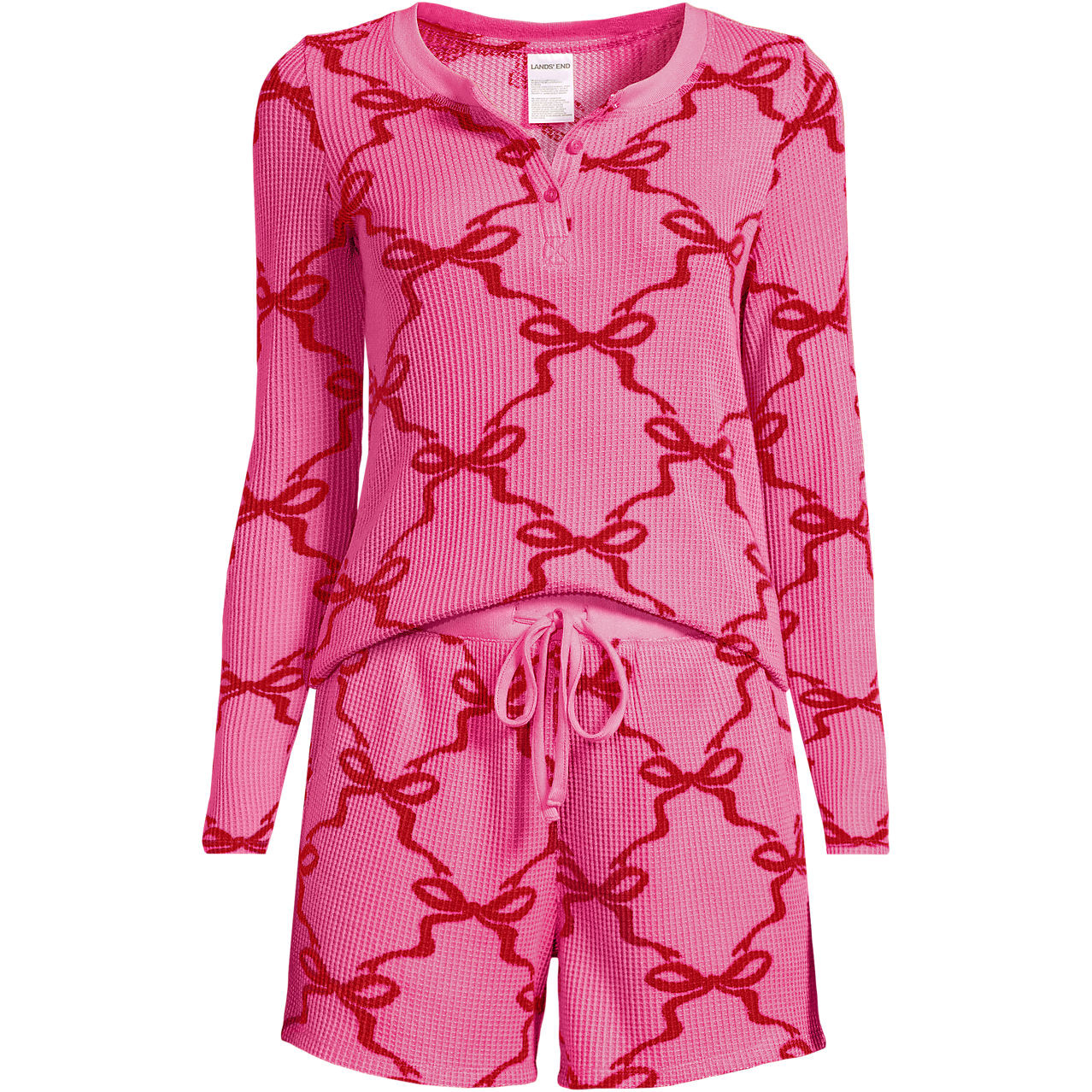 Women's Brushed Cozy Waffle 2 Piece Pajama Set - Long Sleeve Top and Shorts | Lands' End (US)