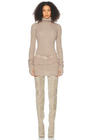 Helsa Lauren Mini Knit Dress in Beige | FWRD 