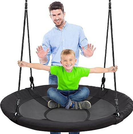 SereneLife Outdoor Spinner Saucer Tree Swing Round Circular Flying Saucer w/ Rope Straps | Amazon (US)
