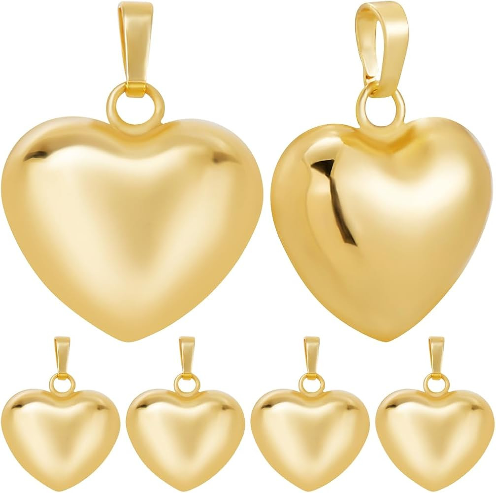 Beebeecraft 1 Box 10Pcs Heart Charm 18K Gold Plated Brass Lager Puffy Love Shape Charms with Loop... | Amazon (US)
