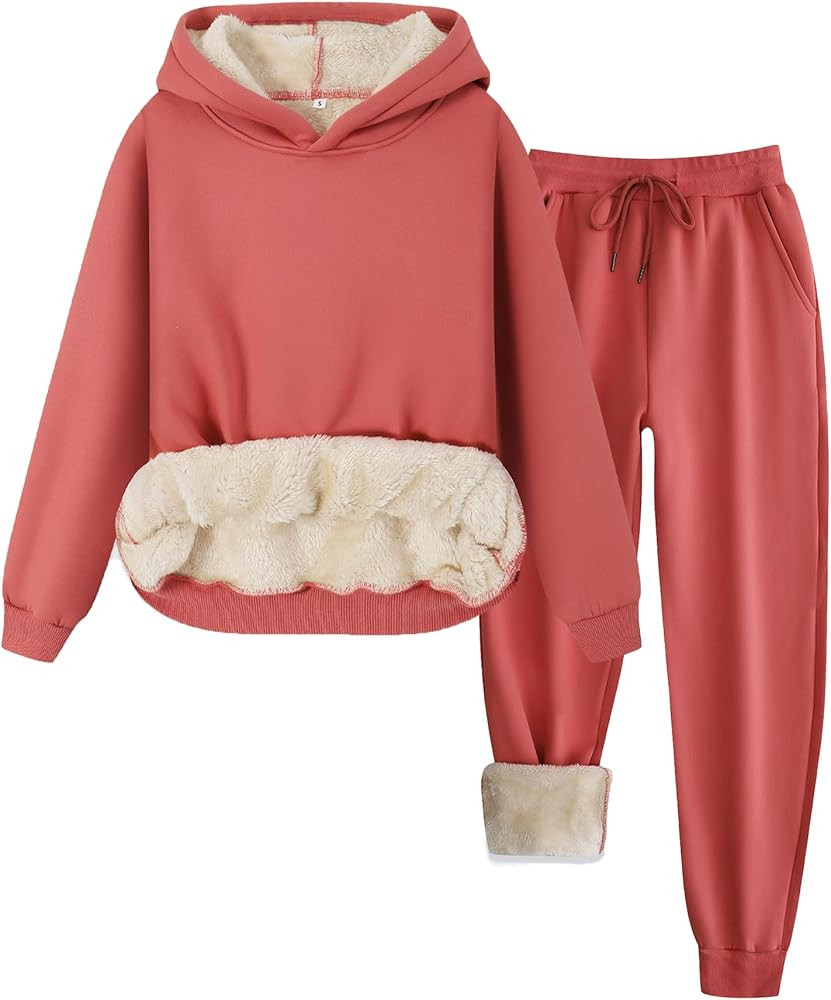 Colorful world Fleece Lined Lounge Sets for Women 2 Piece Outfits Tracksuit Pullover Hoodies Tops... | Amazon (US)