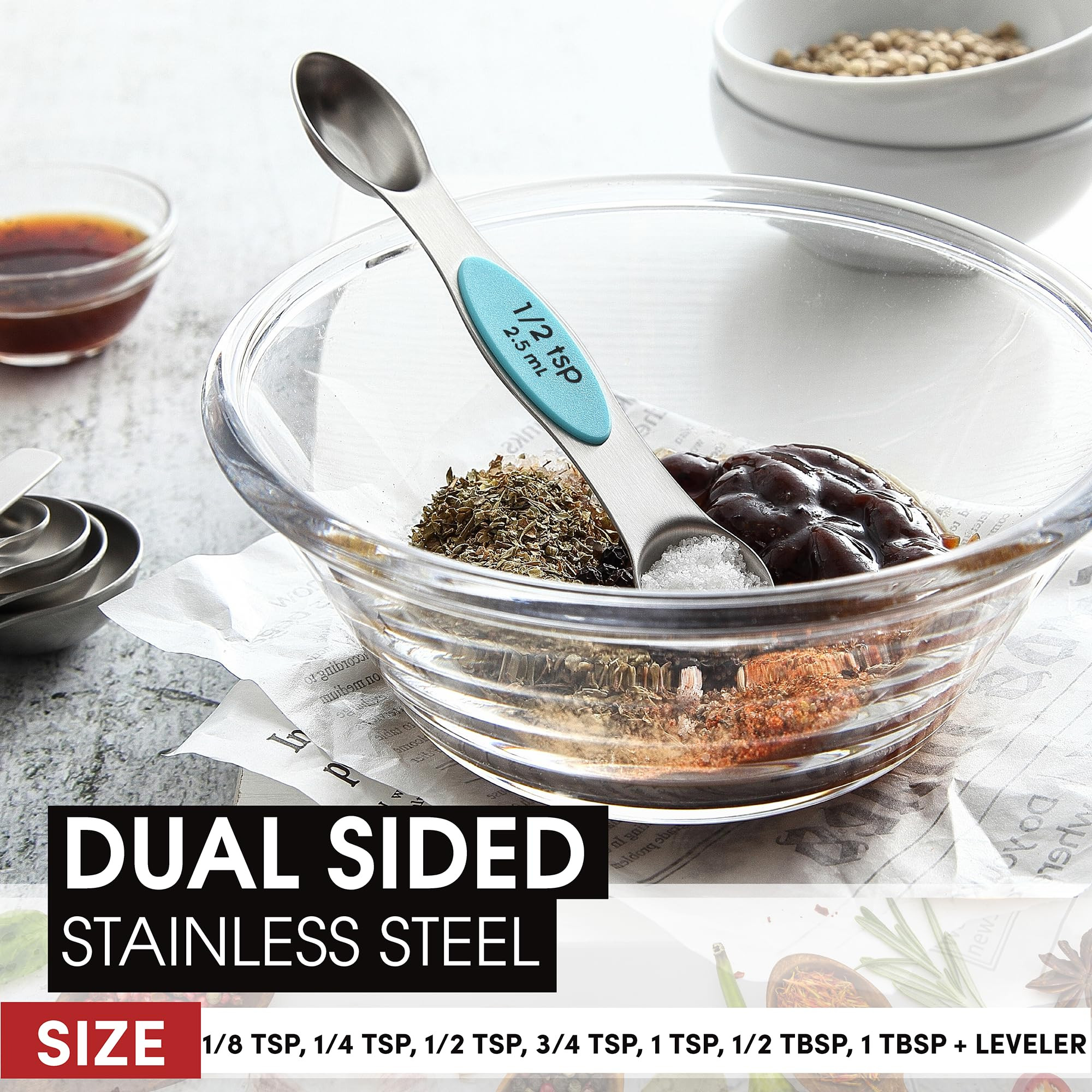 Spring Chef Stainless Steel Metal Magnetic Measuring Spoons Set of 8 with Leveler, Heavy Duty Nes... | Amazon (US)