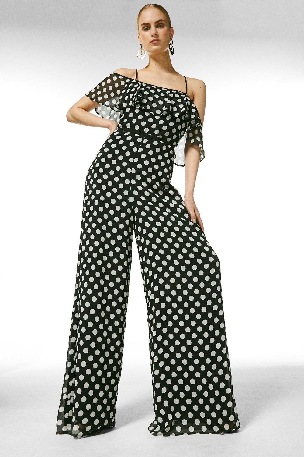 Spot Woven Strappy Jumpsuit | Karen Millen UK & IE