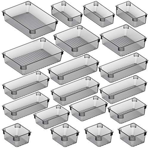 Puroma 31-pcs Desk Drawer Organizer Trays, 5-size Large Capacity Plastic Drawer Storage Bins Kitchen | Amazon (US)