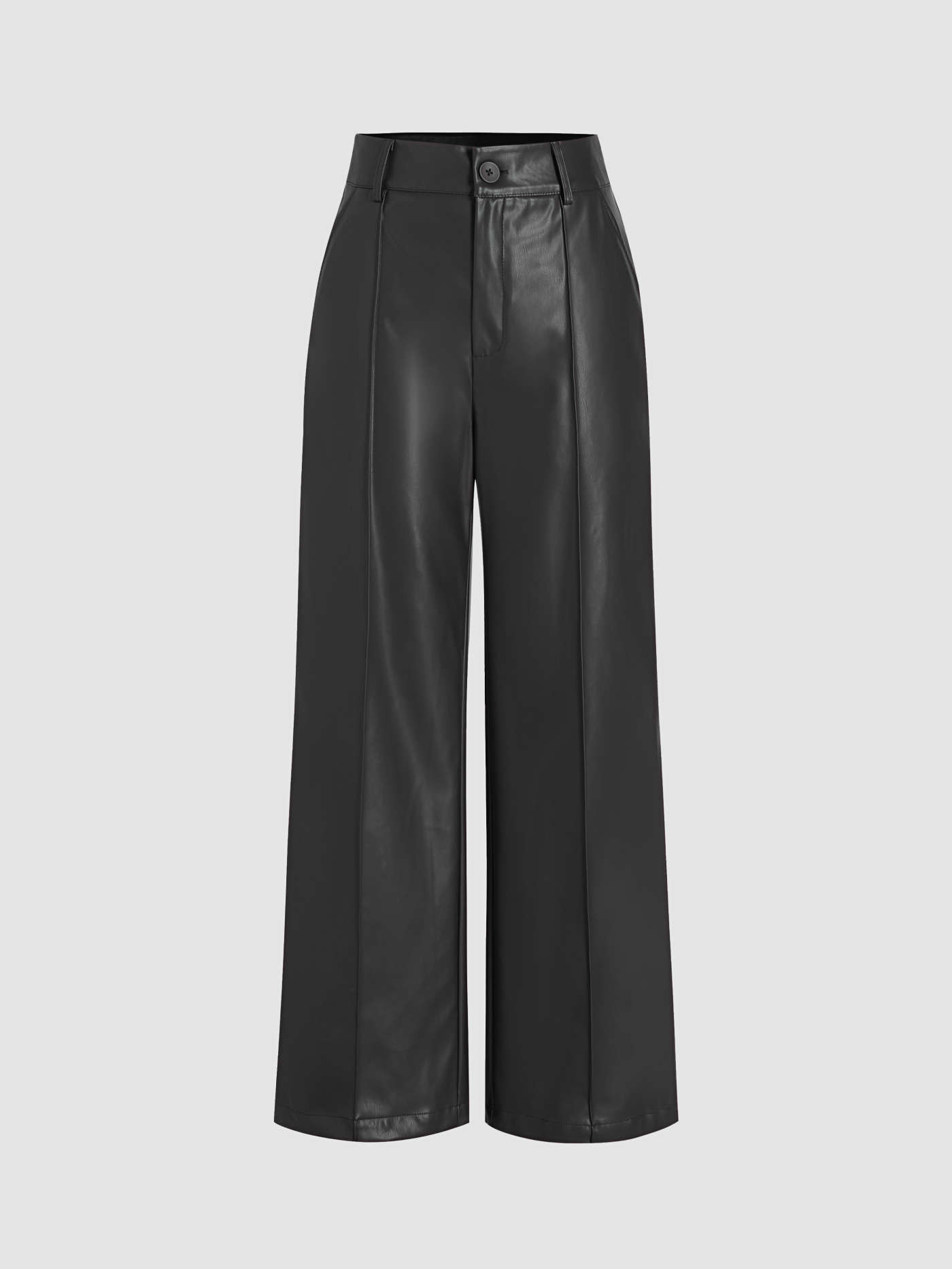 Faux Leather Solid High Waist  Wide Leg Trousers | Cider