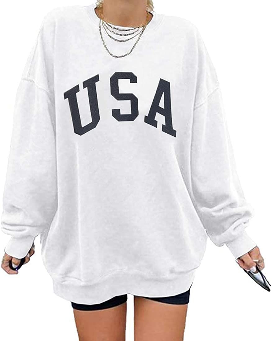 Kaxindeb Women's Los Angeles California Oversized Batwing Long Sleeve Sweatshirts Crewneck Pullov... | Amazon (US)