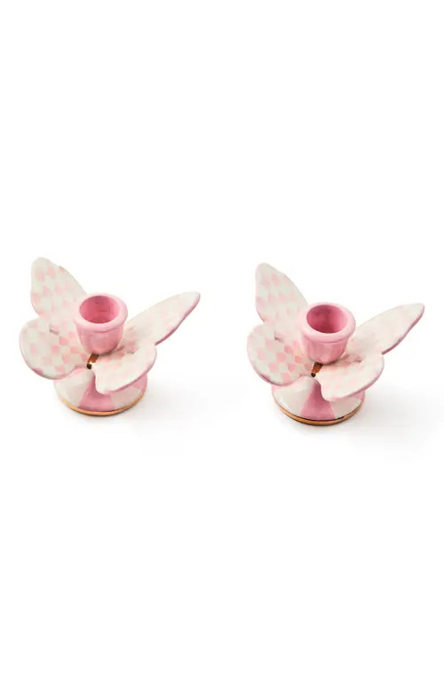 MACKENZIE CHILDS Rosy Check Set of 2 Butterfly Candleholders at Nordstrom | Nordstrom