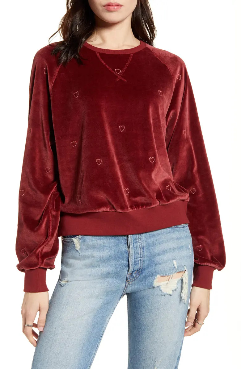 Mika Heart Embroidery Velvet Sweatshirt | Nordstrom