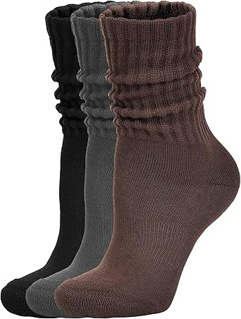 Women's Scrunch Crew Socks Retro 3-Pack Solid Cotton Boot Calf Chunky Ribbed Cozy Slouchy Socks S... | Amazon (US)