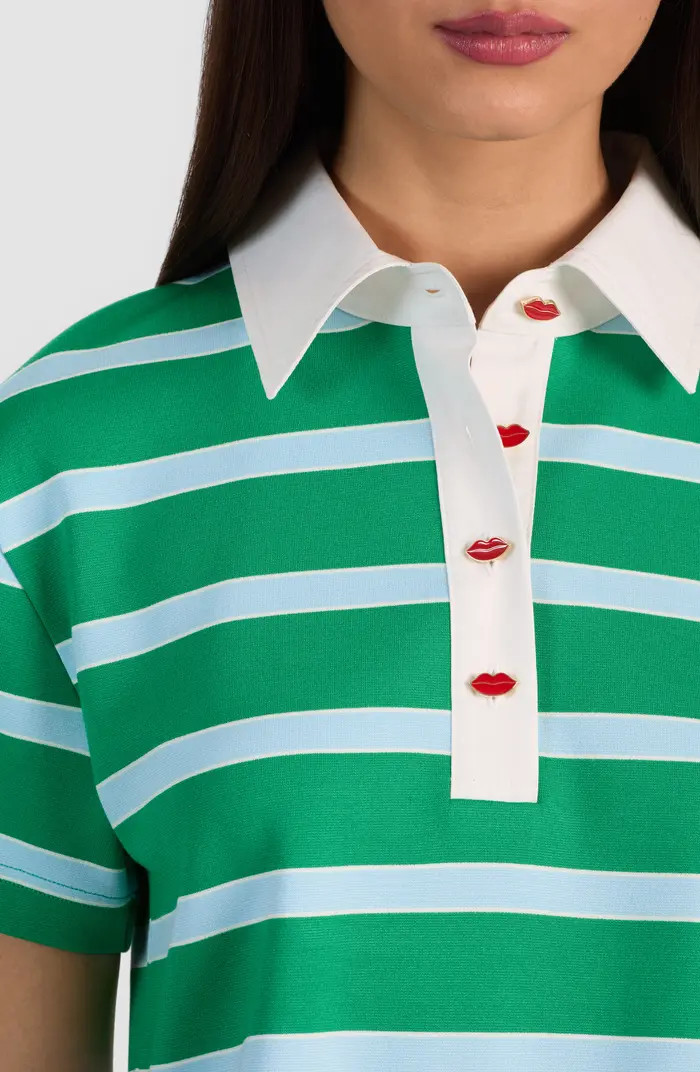 Alice + Olivia Lyle Short Sleeve Rugby Stripe Polo | Nordstrom | Nordstrom