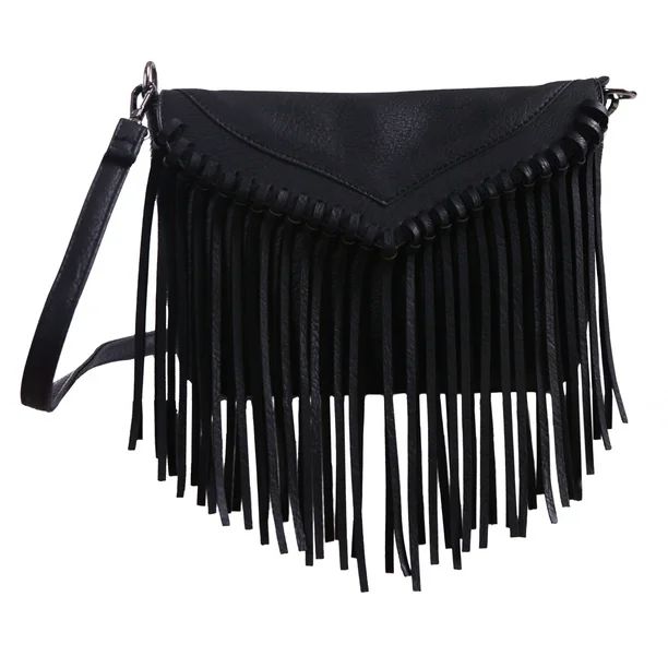 HDE Leather Envelope Fringe Shoulder Bag Tassel Crossbody Handbag Women's Purse (Black) | Walmart (US)