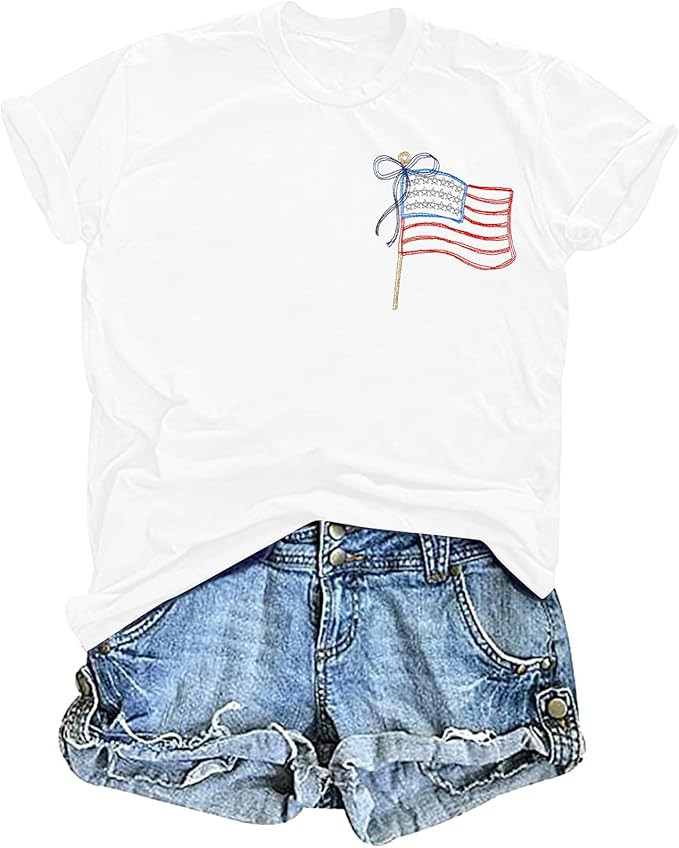 American Flag Shirt Women Coquette Bow American Flag 4th of July Tee Tops | Amazon (US)