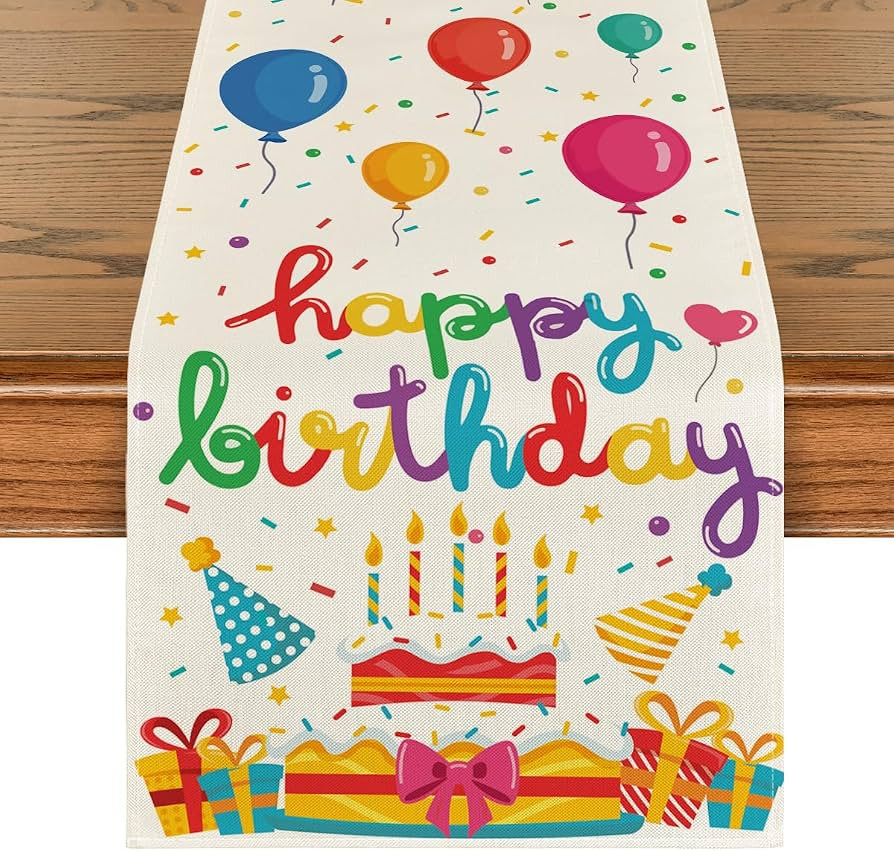 Artoid Mode Cakes Gift Hats Candle Happy Birthday Table Runner, Seasonal Kitchen Dining Table Dec... | Amazon (US)