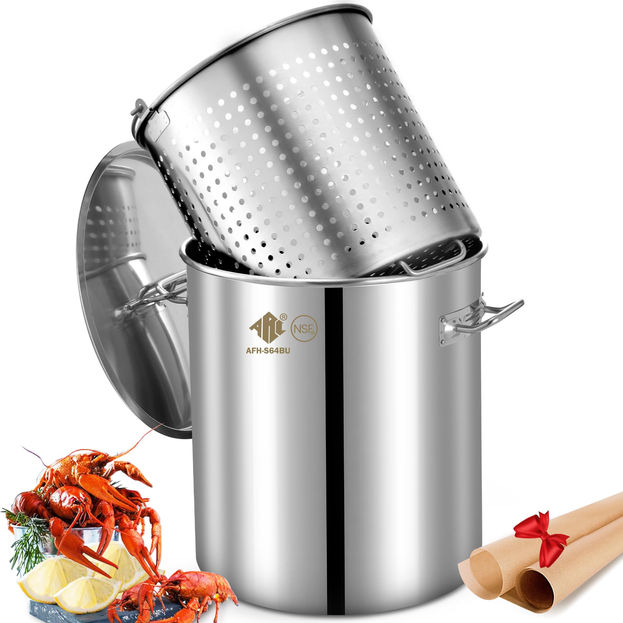 ARC 64-Quart Stainless Steel Seafood Boil Pot with Basket and Two Brown Paper, Crawfish, Crab, Lo... | Amazon (US)