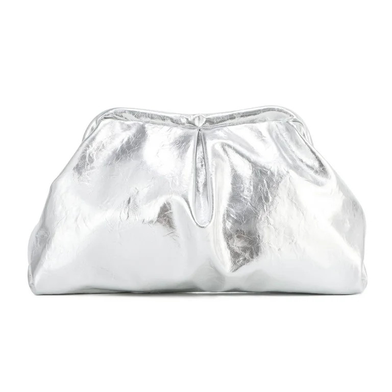 Soft Leather Clutch Purse for Women Silver Cloud Evening Handbag Ruched Dumpling Bag for Vacation... | Walmart (US)